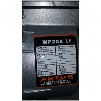 Benzininis vandens siurblys - vandens pompa Astor Wp-20x 5