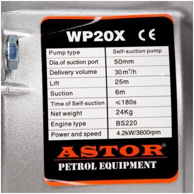 Benzininis vandens siurblys - vandens pompa Astor Wp-20x 6